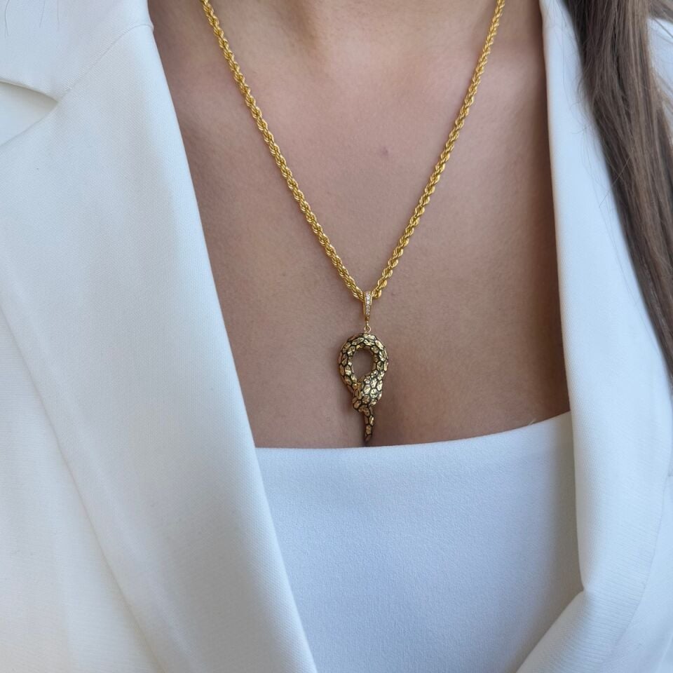 22 AYAR ÖZEL TASARIM YILAN ALTIN KOLYE