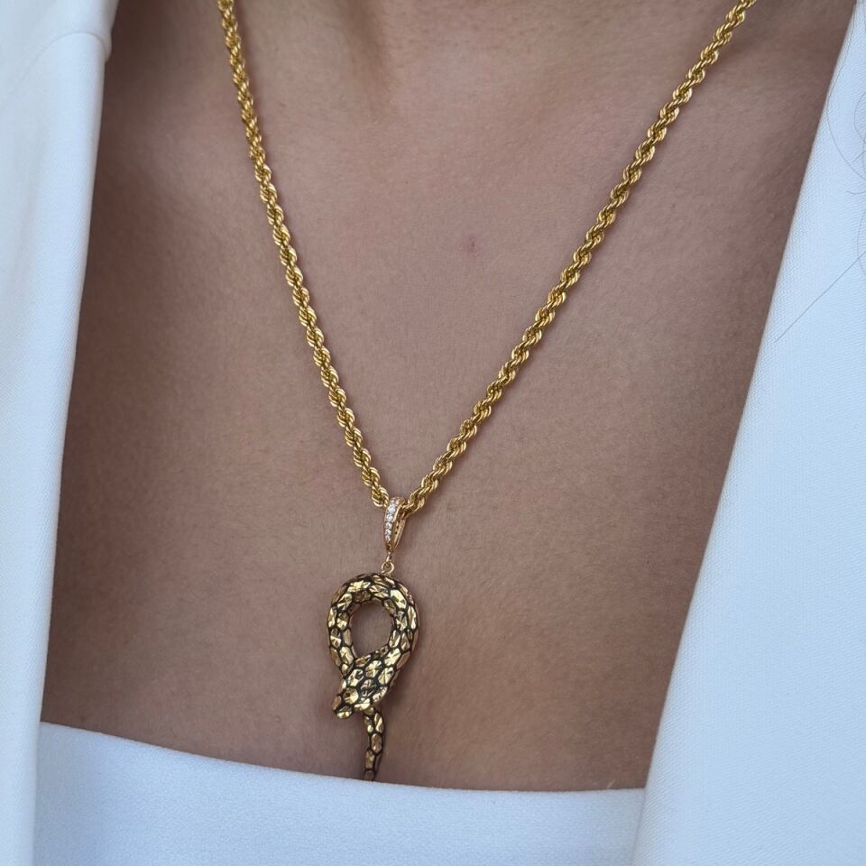 22 AYAR ÖZEL TASARIM YILAN ALTIN KOLYE