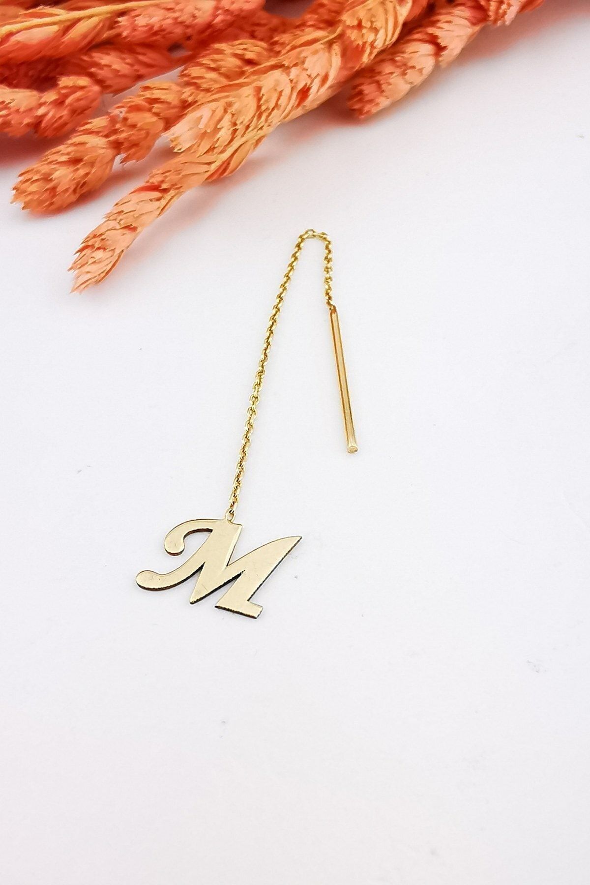 14 Ayar M Harfi Zincir Küpe