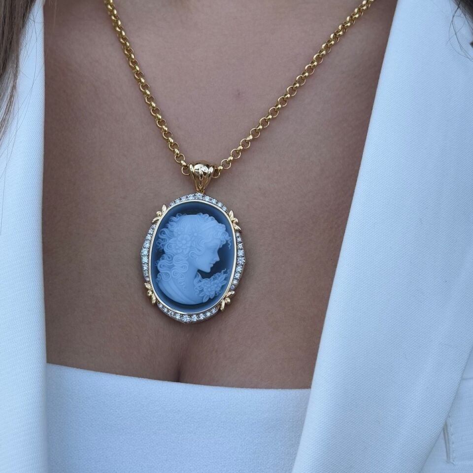 14 AYAR ÖZEL TASARIM CAMEO TAŞLI ALTIN KOLYE
