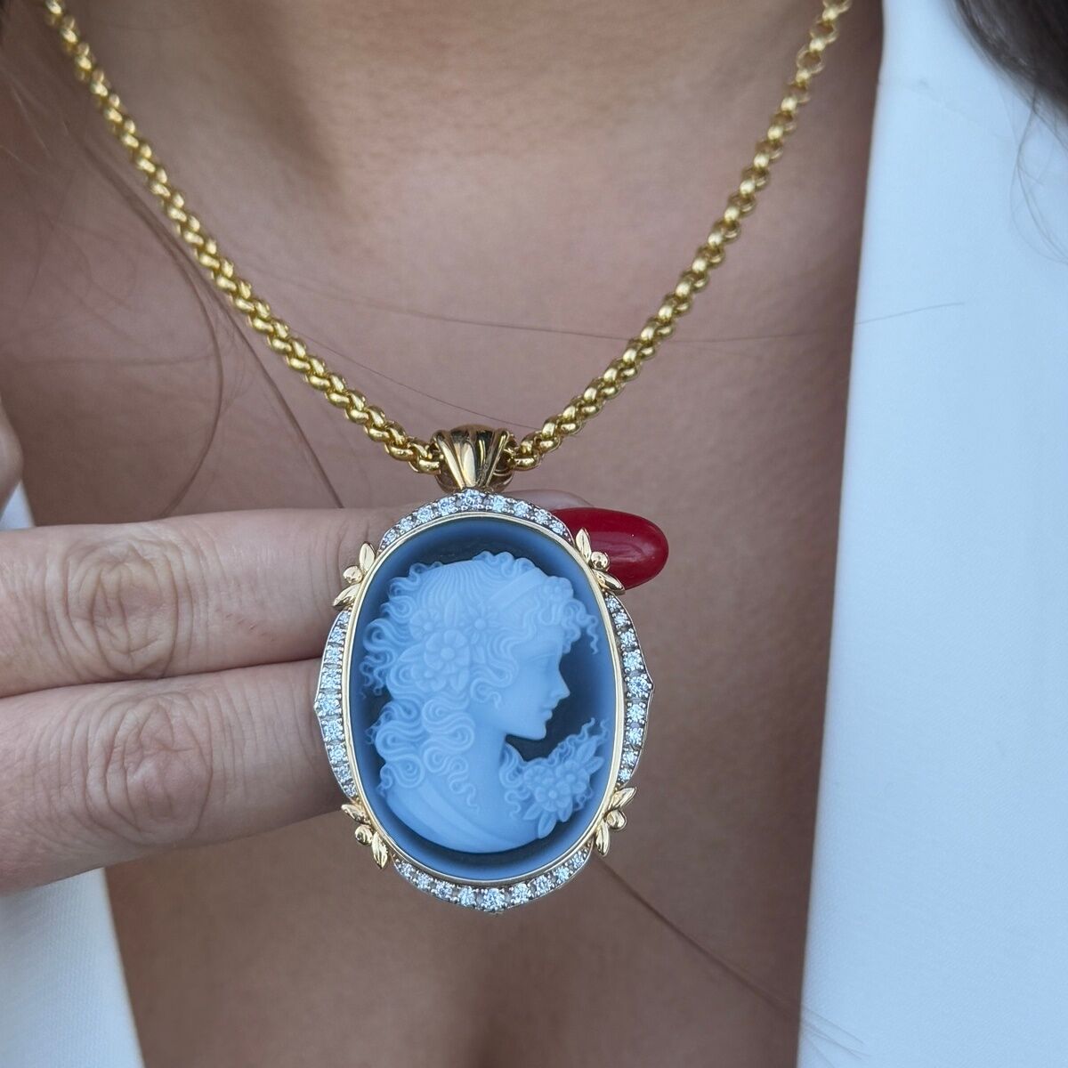 14 AYAR ÖZEL TASARIM CAMEO TAŞLI ALTIN KOLYE