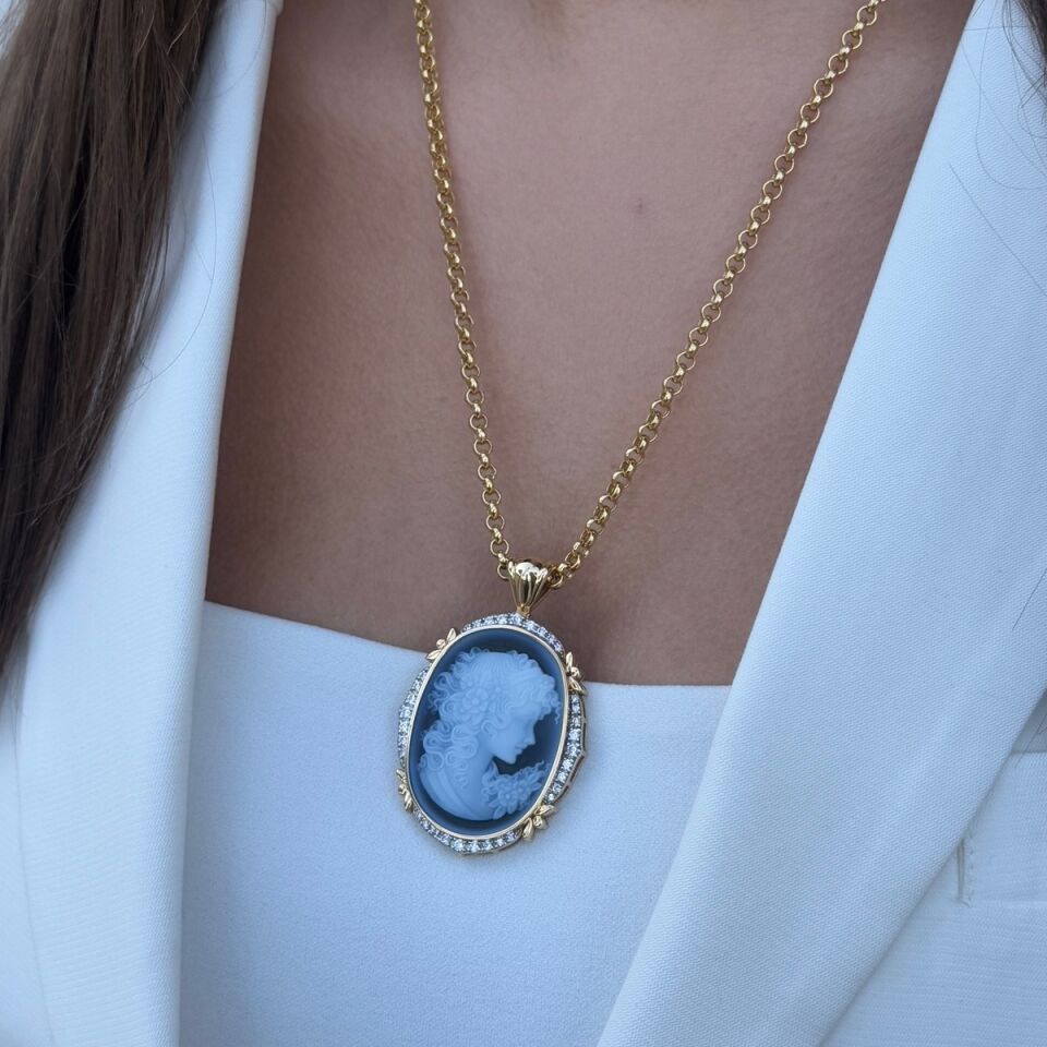 14 AYAR ÖZEL TASARIM CAMEO TAŞLI ALTIN KOLYE