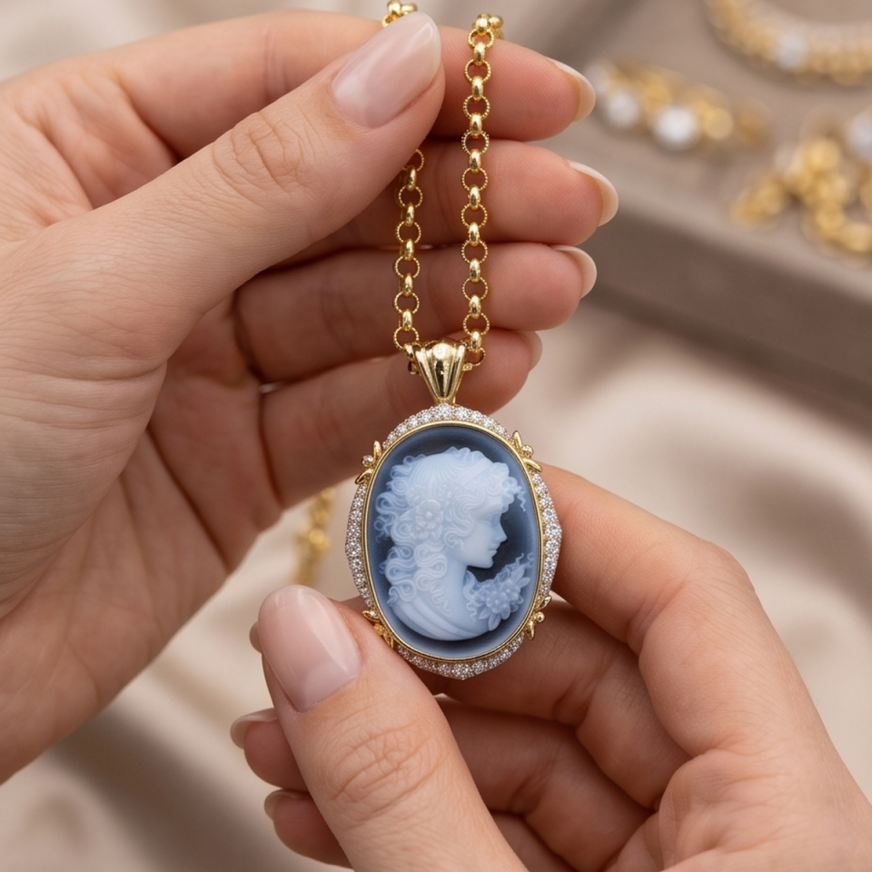 14 AYAR ÖZEL TASARIM CAMEO TAŞLI ALTIN KOLYE