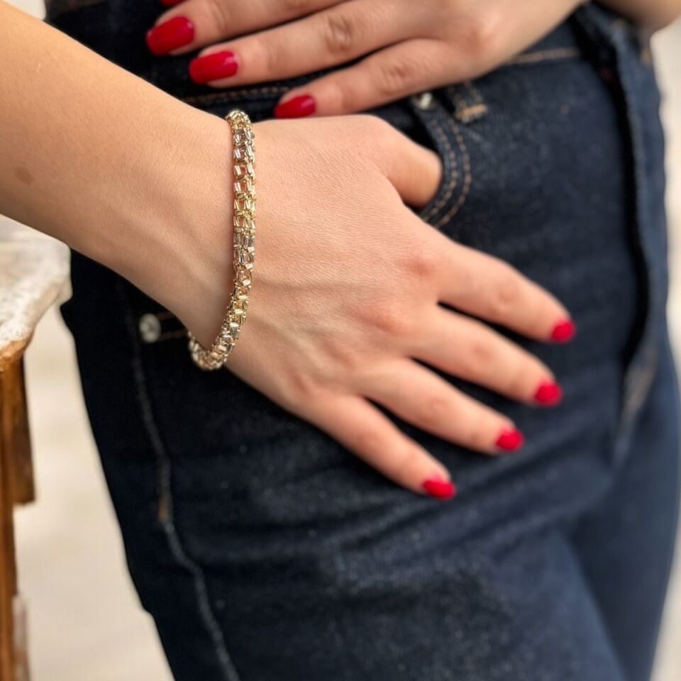 14 AYAR ÜÇ RENKLİ İTALYAN DORİKALI ÖRME BİLEKLİK