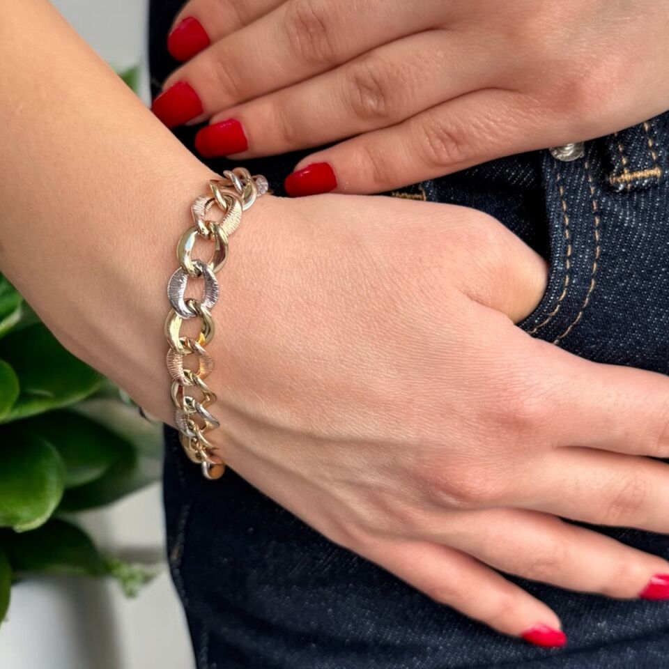 14 AYAR ÜÇ RENKLİ HALKA ALTIN BİLEKLİK