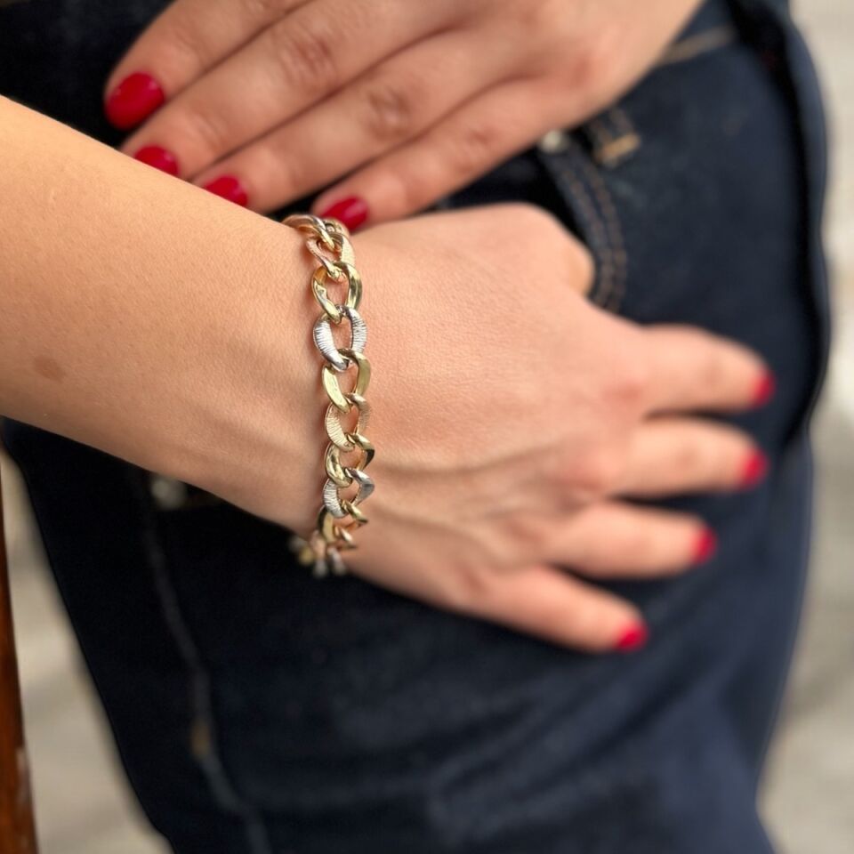 14 AYAR ÜÇ RENKLİ HALKA ALTIN BİLEKLİK