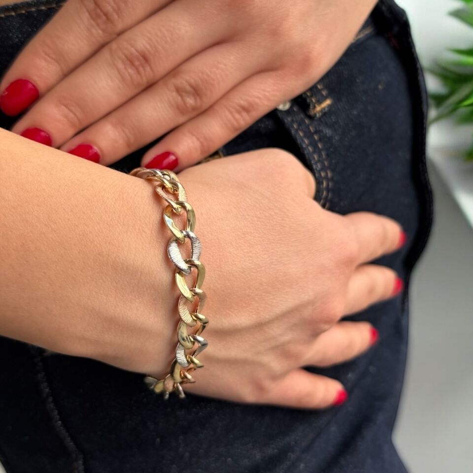 14 AYAR ÜÇ RENKLİ HALKA ALTIN BİLEKLİK