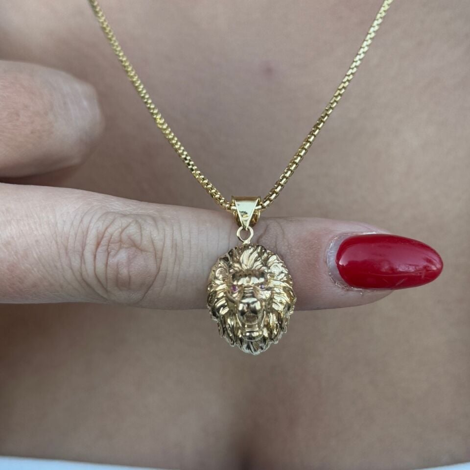 14 AYAR ASLAN FİGÜRLÜ ALTIN KOLYE