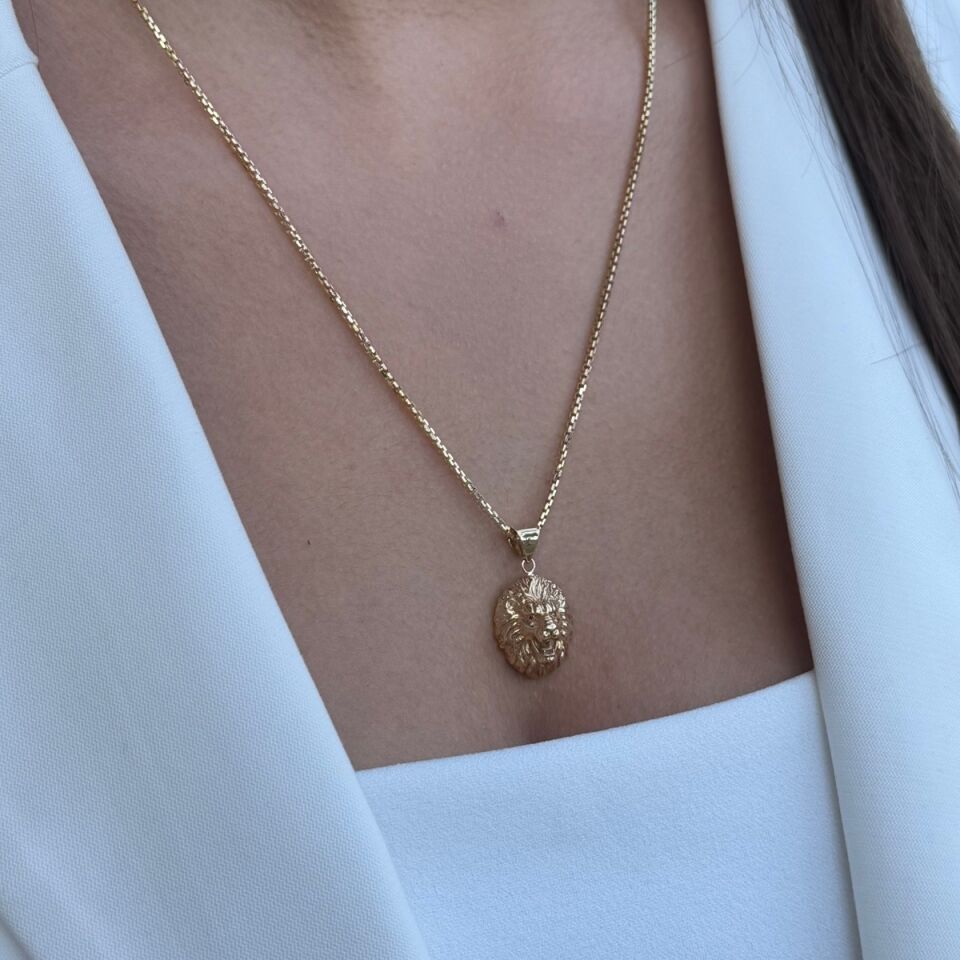 14 AYAR ASLAN FİGÜRLÜ ALTIN KOLYE