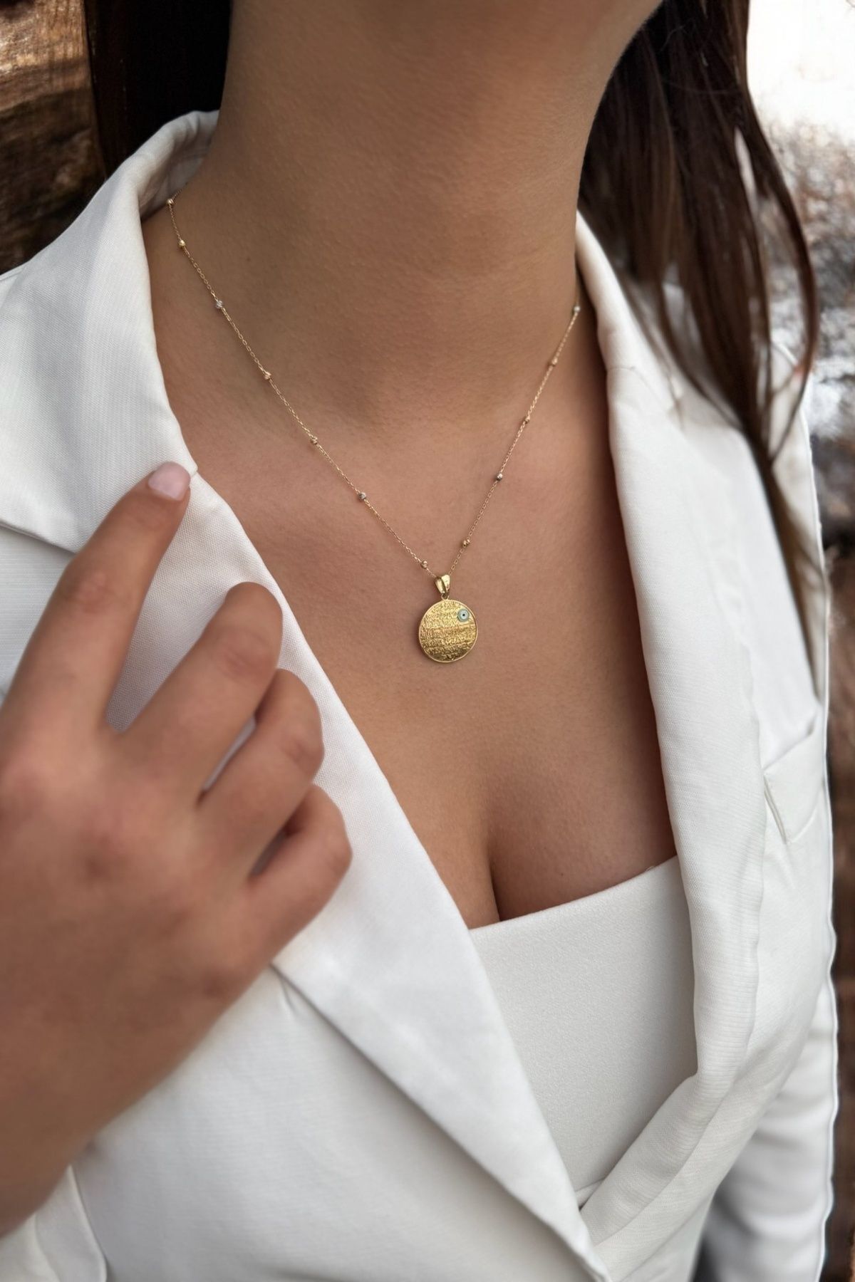 14 AYAR AYETEL KÜRSİ YAZILI ALTIN KOLYE