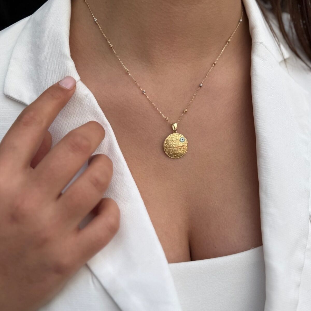 14 AYAR AYETEL KÜRSİ YAZILI ALTIN KOLYE