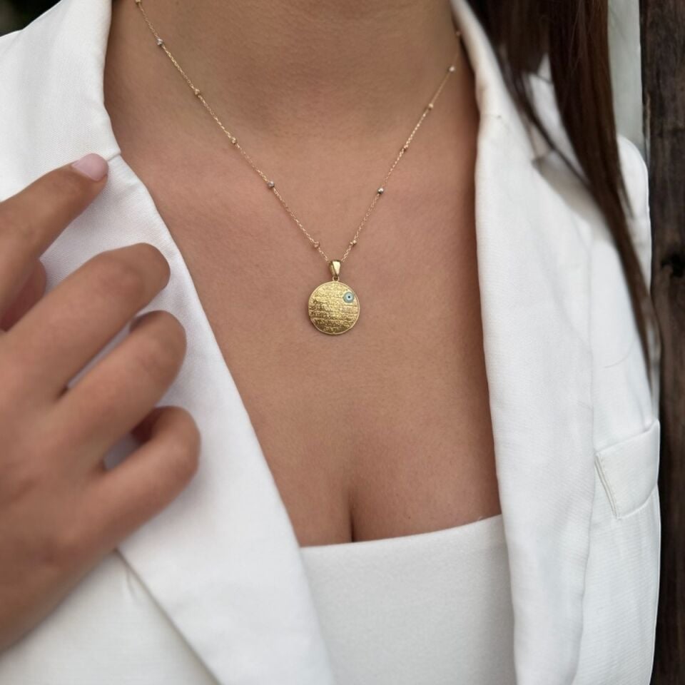 14 AYAR AYETEL KÜRSİ YAZILI ALTIN KOLYE