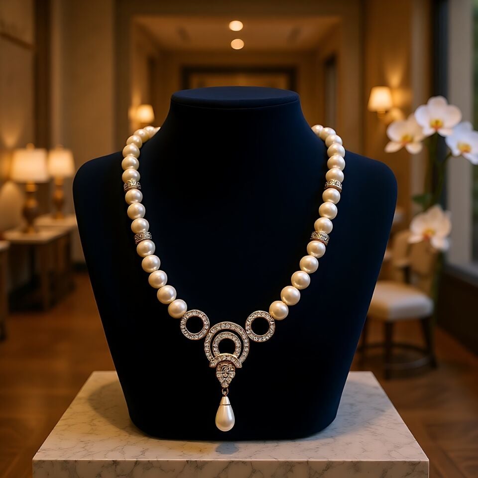 925 AYAR ÖZEL TASARIM ORJİNAL İNCİLİ GÜMÜŞ GERDANLIK KOLYE