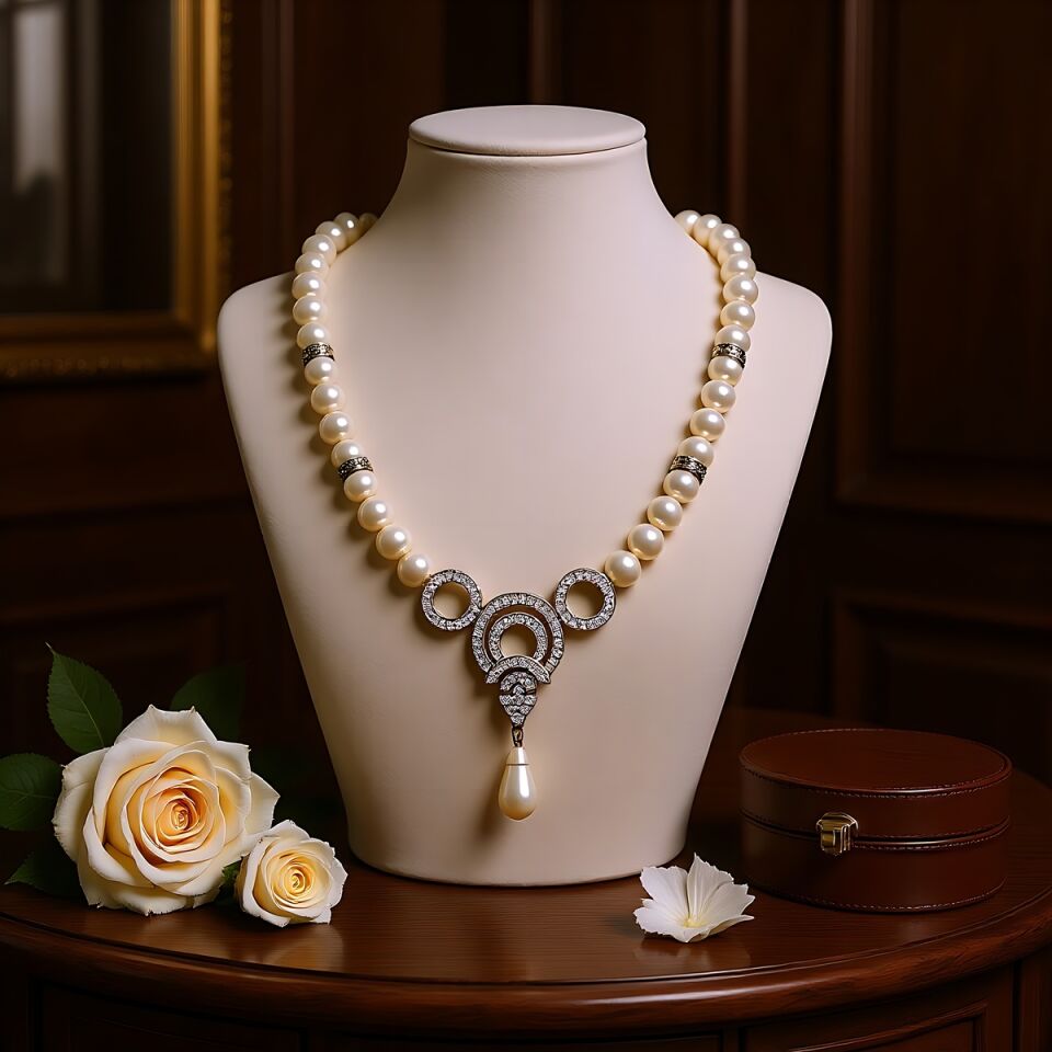 925 AYAR ÖZEL TASARIM ORJİNAL İNCİLİ GÜMÜŞ GERDANLIK KOLYE