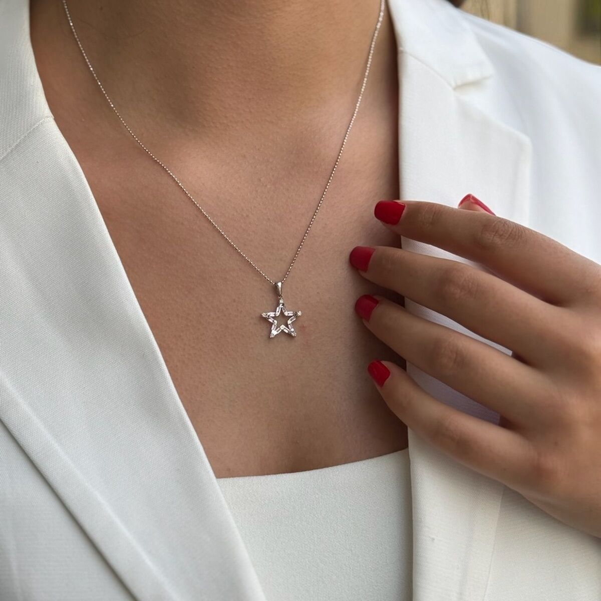 14 AYAR 0,61 CT PİNK KUVARS , 0,12 CT PIRLANTA TAŞLI ÖZEL TASARIM YILDIZ KOLYE