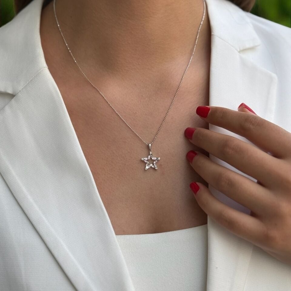 14 AYAR 0,61 CT PİNK KUVARS , 0,12 CT PIRLANTA TAŞLI ÖZEL TASARIM YILDIZ KOLYE