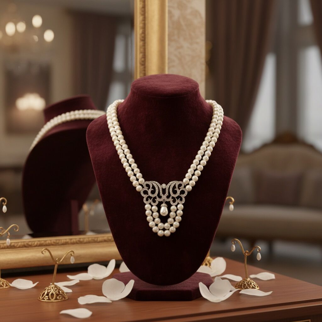 925 AYAR ÖZEL TASARIM ORJİNAL İNCİLİ GÜMÜŞ GERDANLIK KOLYE