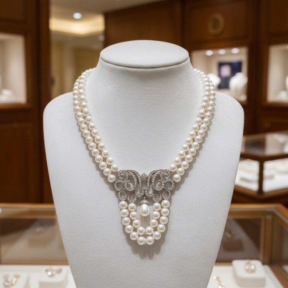 925 AYAR ÖZEL TASARIM ORJİNAL İNCİLİ GÜMÜŞ GERDANLIK KOLYE