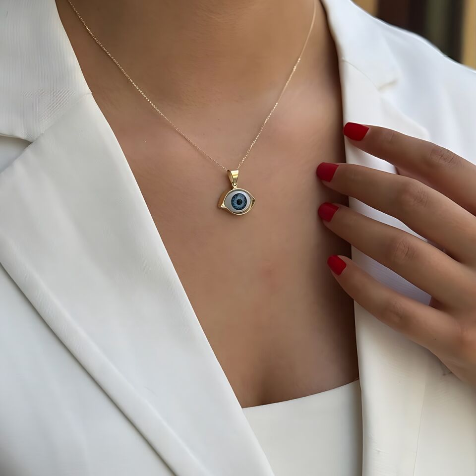 14 AYAR ÖZEL TASARIM MAVİ GÖZ KOLYE