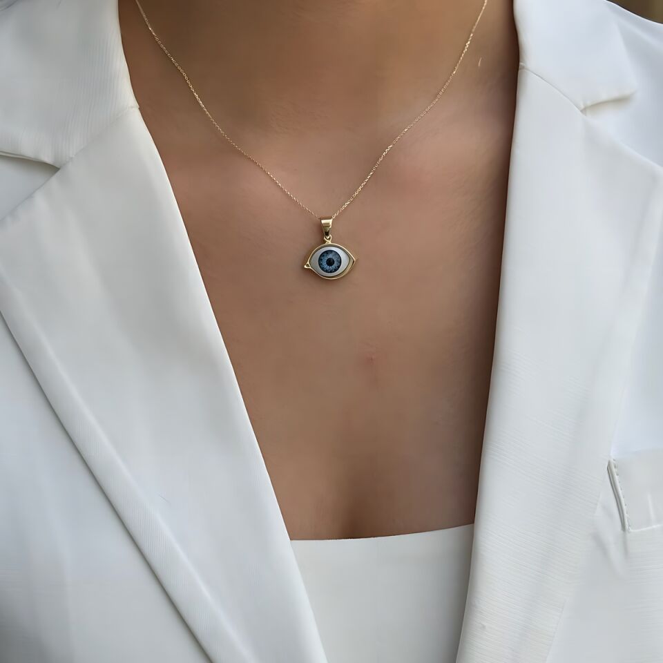 14 AYAR ÖZEL TASARIM MAVİ GÖZ KOLYE