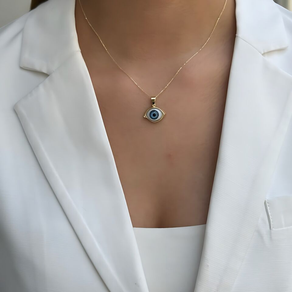 14 AYAR ÖZEL TASARIM MAVİ GÖZ KOLYE