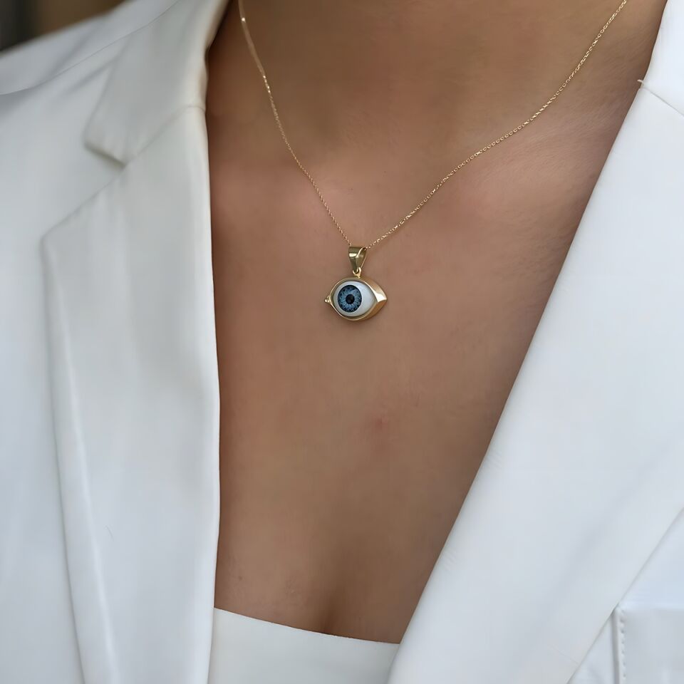 14 AYAR ÖZEL TASARIM MAVİ GÖZ KOLYE