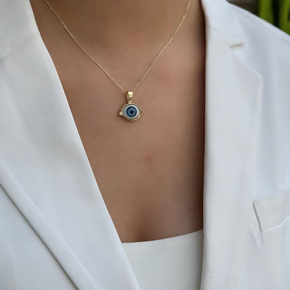 14 AYAR ÖZEL TASARIM MAVİ GÖZ KOLYE