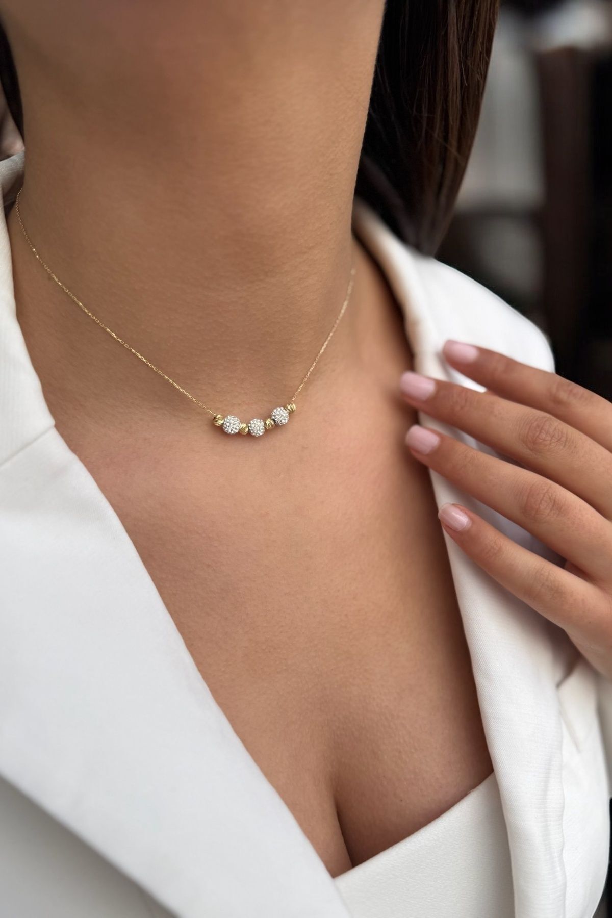 14 AYAR DORİKALI VE TAŞLI KOLYE