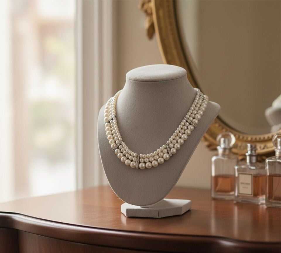 925 AYAR ÖZEL TASARIM İNCİLİ VE GÜMÜŞ PARÇALI GERDANLIK KOLYE