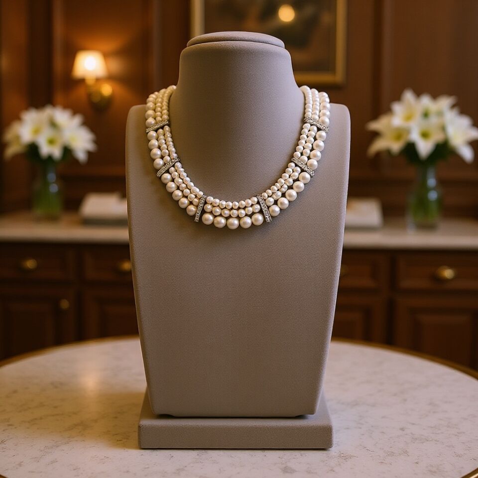 925 AYAR ÖZEL TASARIM İNCİLİ VE GÜMÜŞ PARÇALI GERDANLIK KOLYE