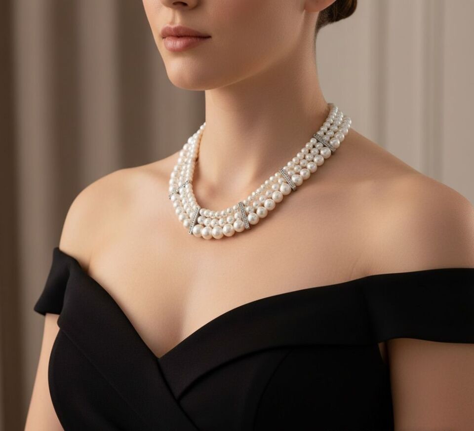 925 AYAR ÖZEL TASARIM İNCİLİ VE GÜMÜŞ PARÇALI GERDANLIK KOLYE