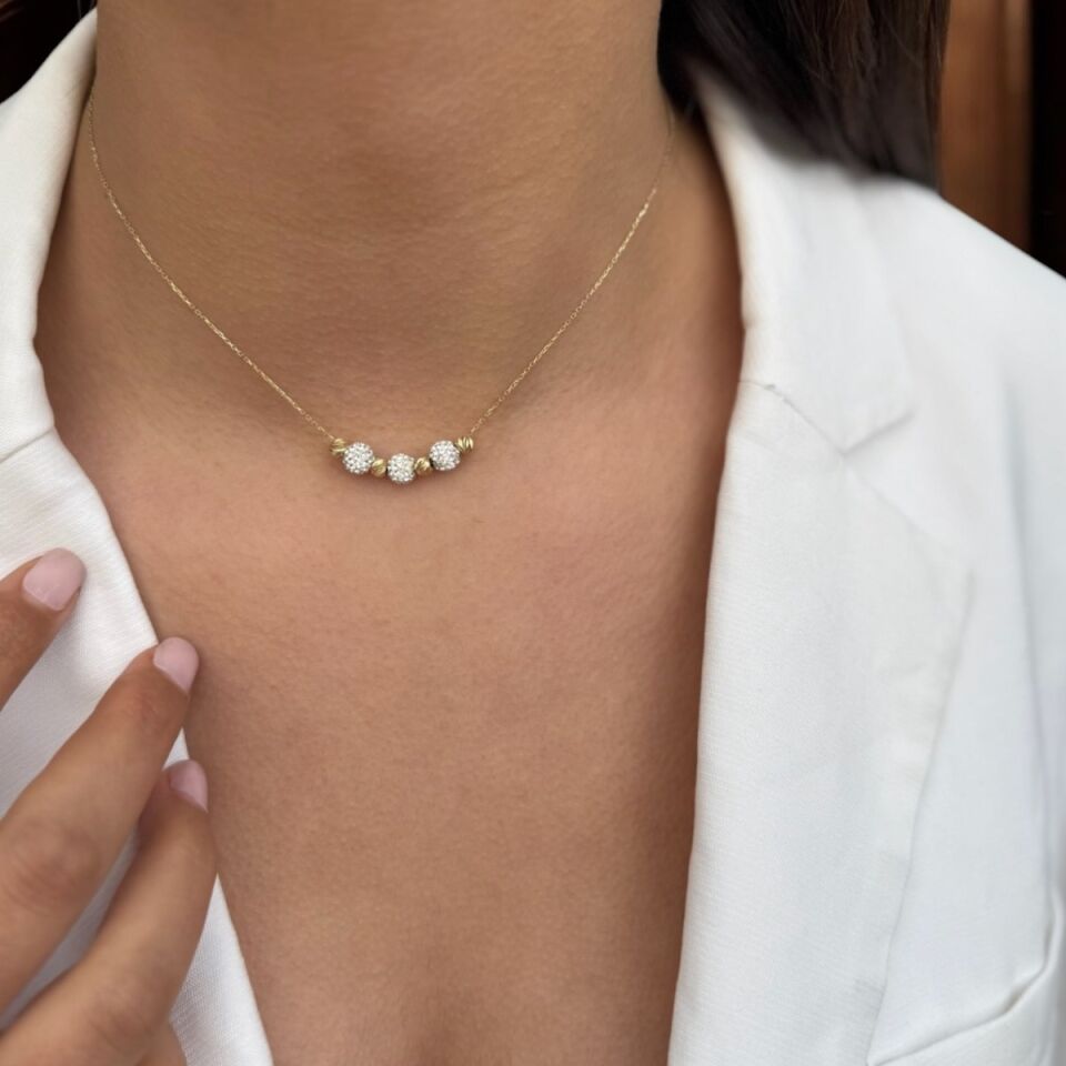 14 AYAR DORİKALI VE TAŞLI KOLYE