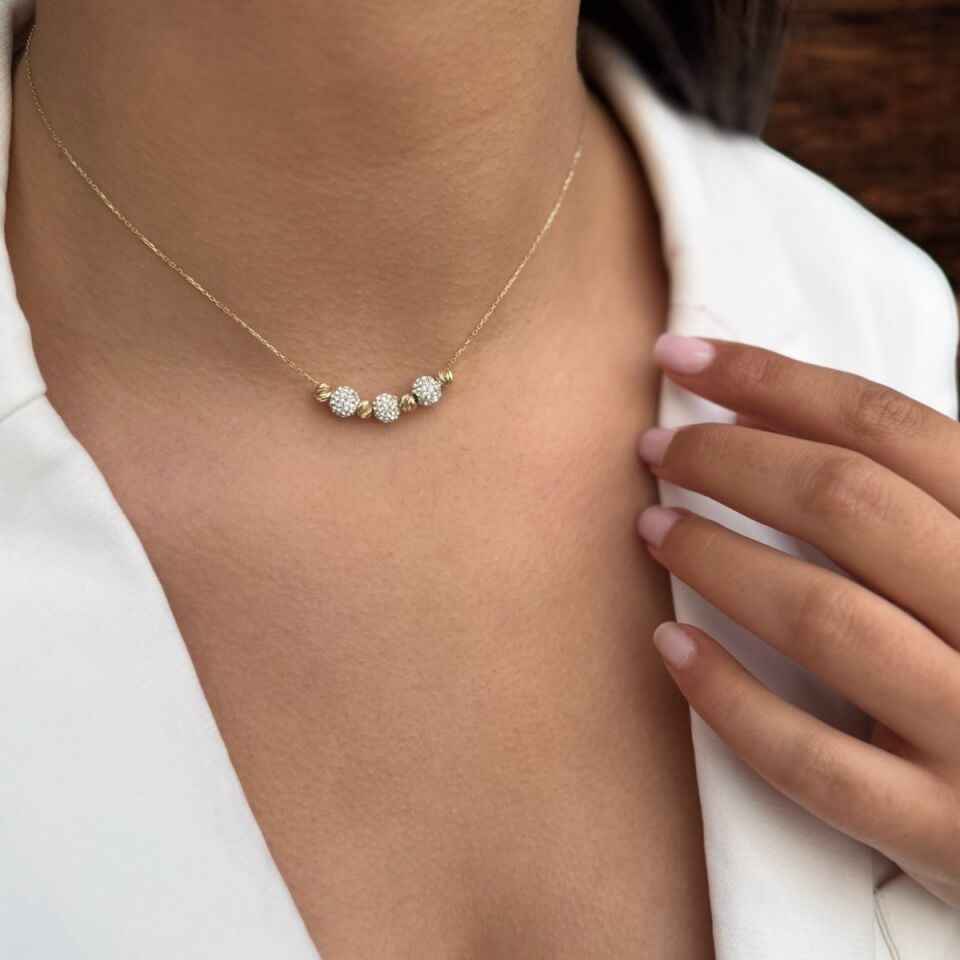 14 AYAR DORİKALI VE TAŞLI KOLYE