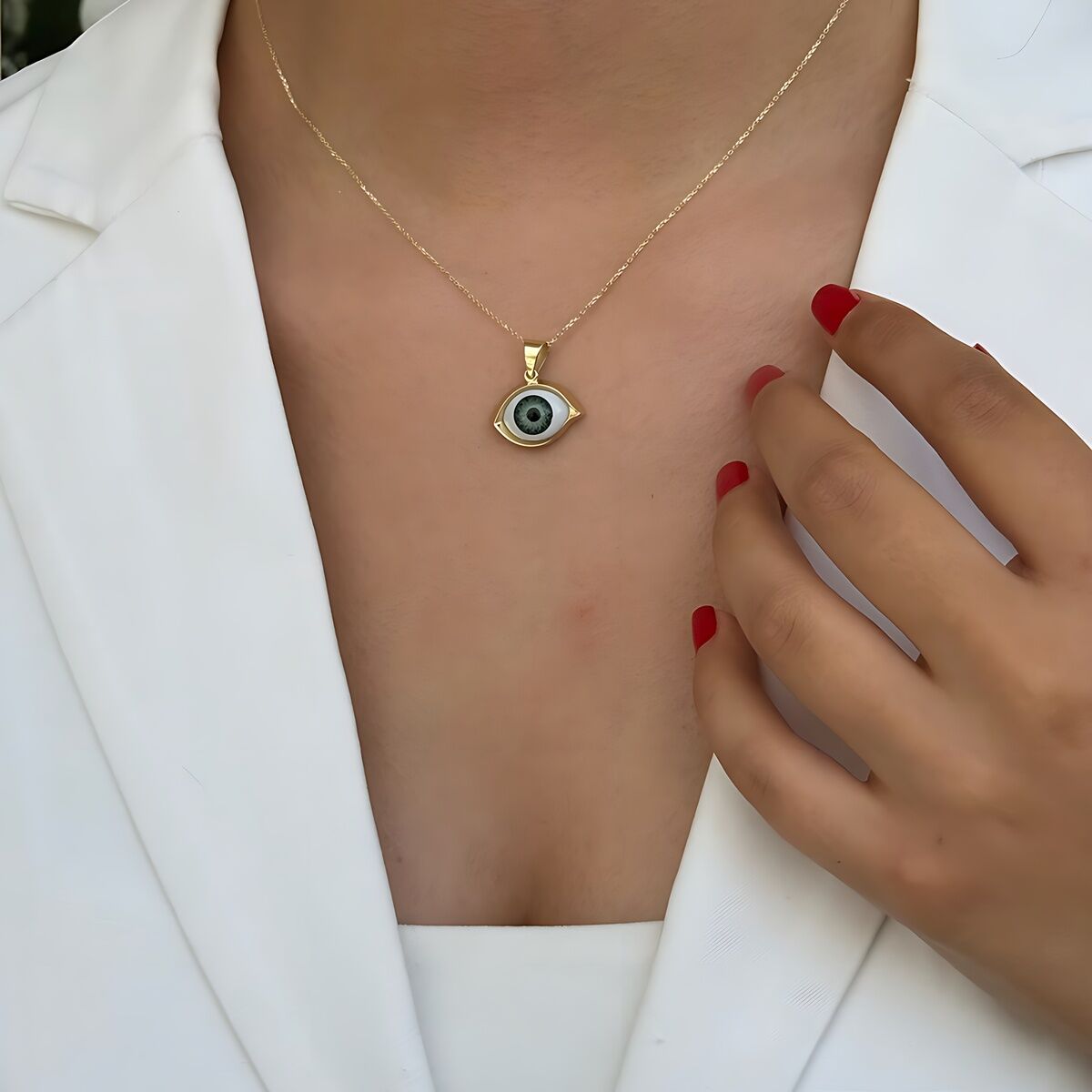 14 AYAR ÖZEL TASARIM YEŞİL GÖZ KOLYE