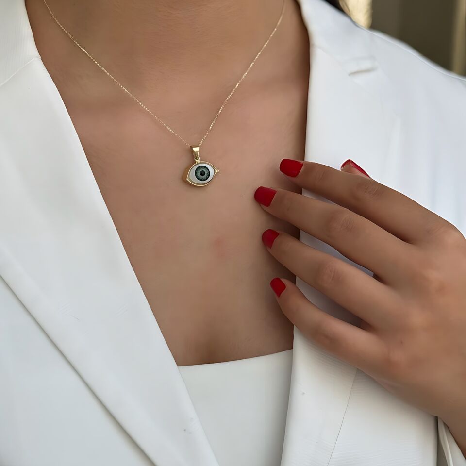 14 AYAR ÖZEL TASARIM YEŞİL GÖZ KOLYE