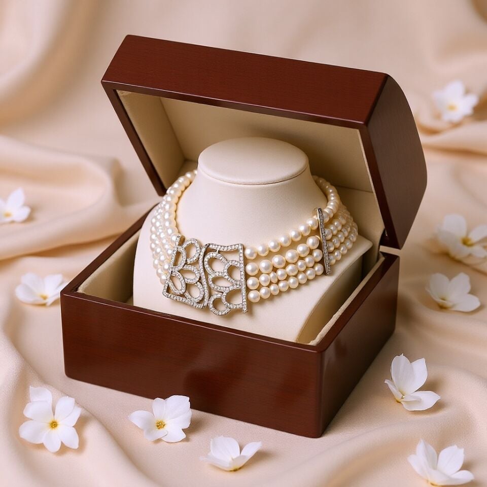 925 AYAR ÖZEL TASARIM İNCİLİ GÜMÜŞ GERDANLIK KOLYE