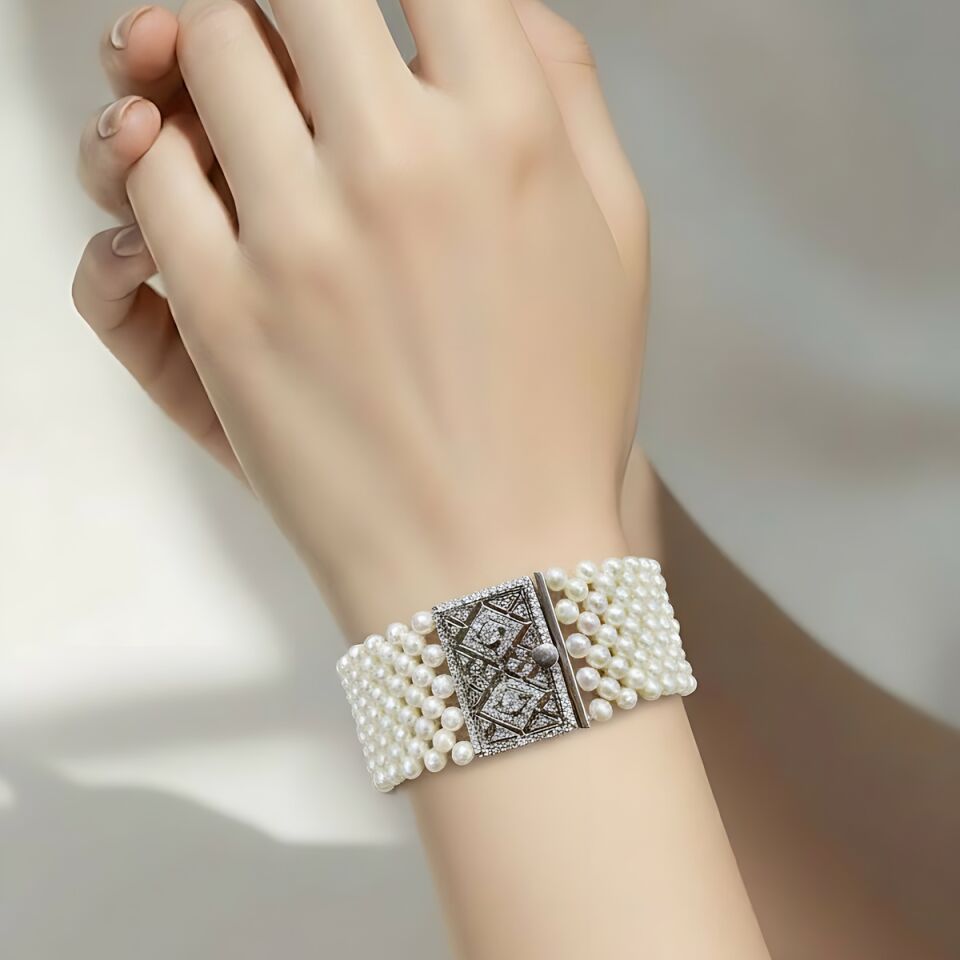 925 AYAR ÖZEL TASARIM KALIN GÜMÜŞ KİLİTLİ ORJİNAL İNCİLİ BİLEKLİK