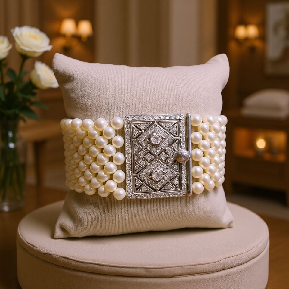 925 AYAR ÖZEL TASARIM KALIN GÜMÜŞ KİLİTLİ ORJİNAL İNCİLİ BİLEKLİK