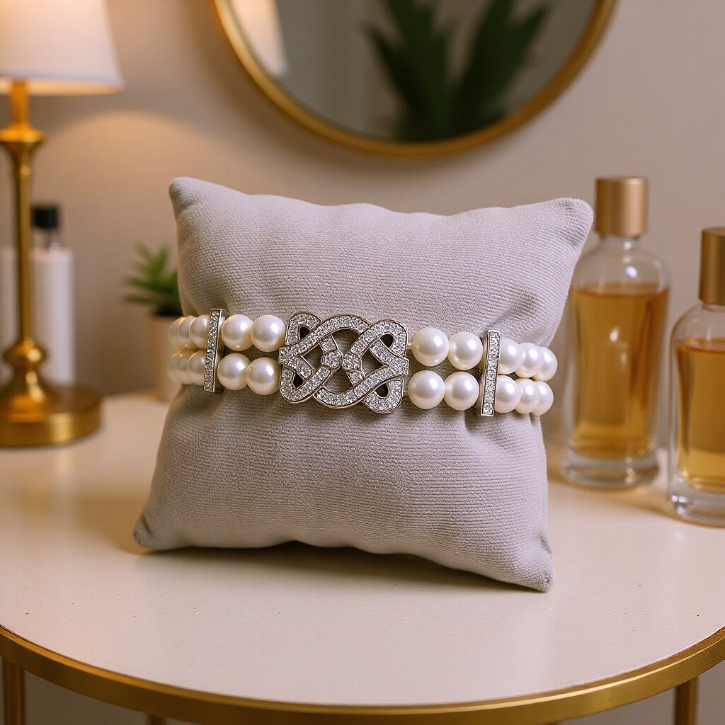 925 AYAR ÖZEL TASARIM ORJİNAL İNCİLİ GÜMÜŞ BİLEKLİK