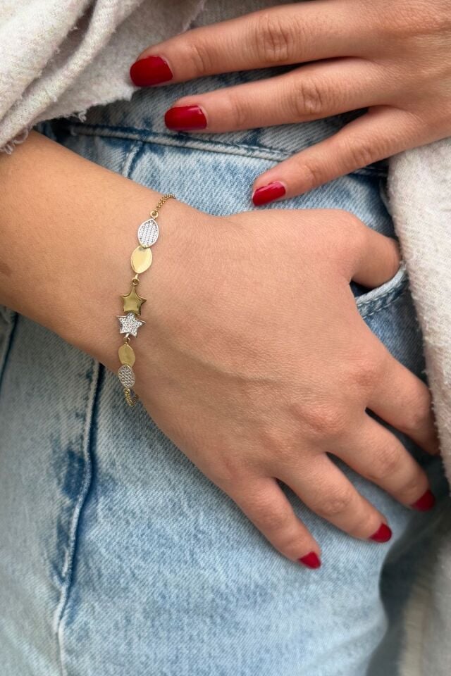 14 AYAR ÇİFT ZİNCİRLİ YILDIZ MODEL ALTIN BİLEKLİK