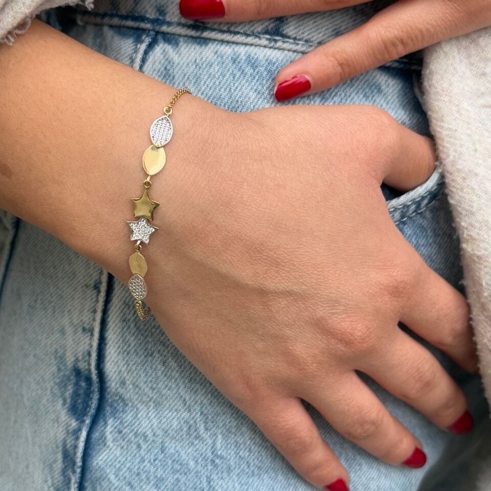 14 AYAR ÇİFT ZİNCİRLİ YILDIZ MODEL ALTIN BİLEKLİK