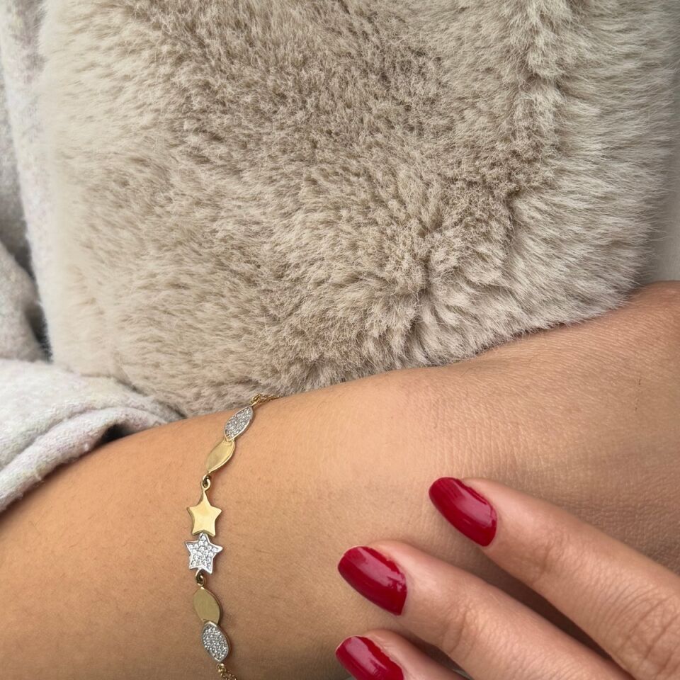 14 AYAR ÇİFT ZİNCİRLİ YILDIZ MODEL ALTIN BİLEKLİK