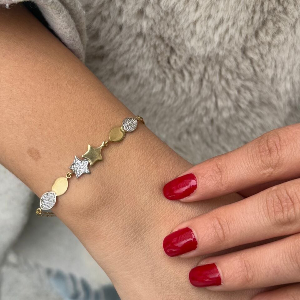 14 AYAR ÇİFT ZİNCİRLİ YILDIZ MODEL ALTIN BİLEKLİK