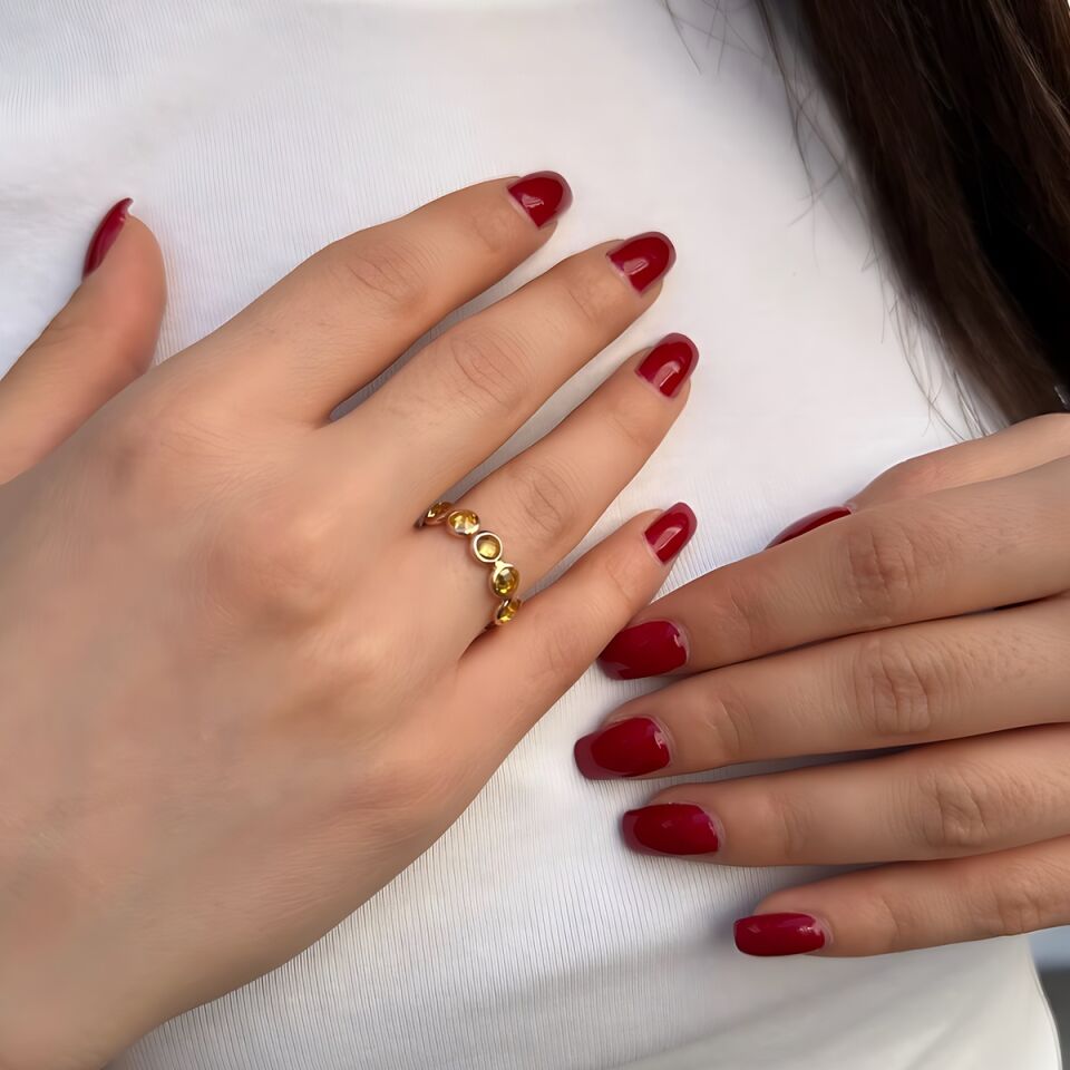 14 AYAR CİTRİN BEŞ TAŞLI ROSE RENGİ EL İŞİ ALTIN YÜZÜK