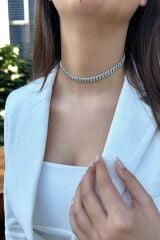 925 AYAR İTALYAN CHOCKER MODELİ PIRLANTA GÖRÜNÜMLÜ TAŞLI KOLYE