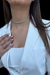 925 AYAR İTALYAN CHOCKER MODELİ PIRLANTA GÖRÜNÜMLÜ TAŞLI KOLYE