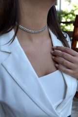 925 AYAR İTALYAN CHOCKER MODELİ PIRLANTA GÖRÜNÜMLÜ TAŞLI KOLYE