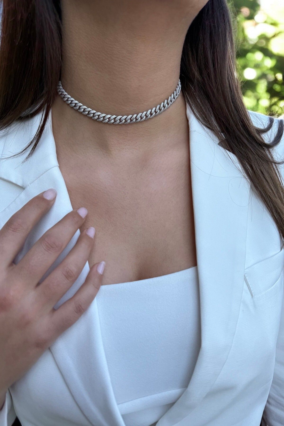 925 AYAR İTALYAN CHOCKER MODELİ PIRLANTA GÖRÜNÜMLÜ TAŞLI KOLYE
