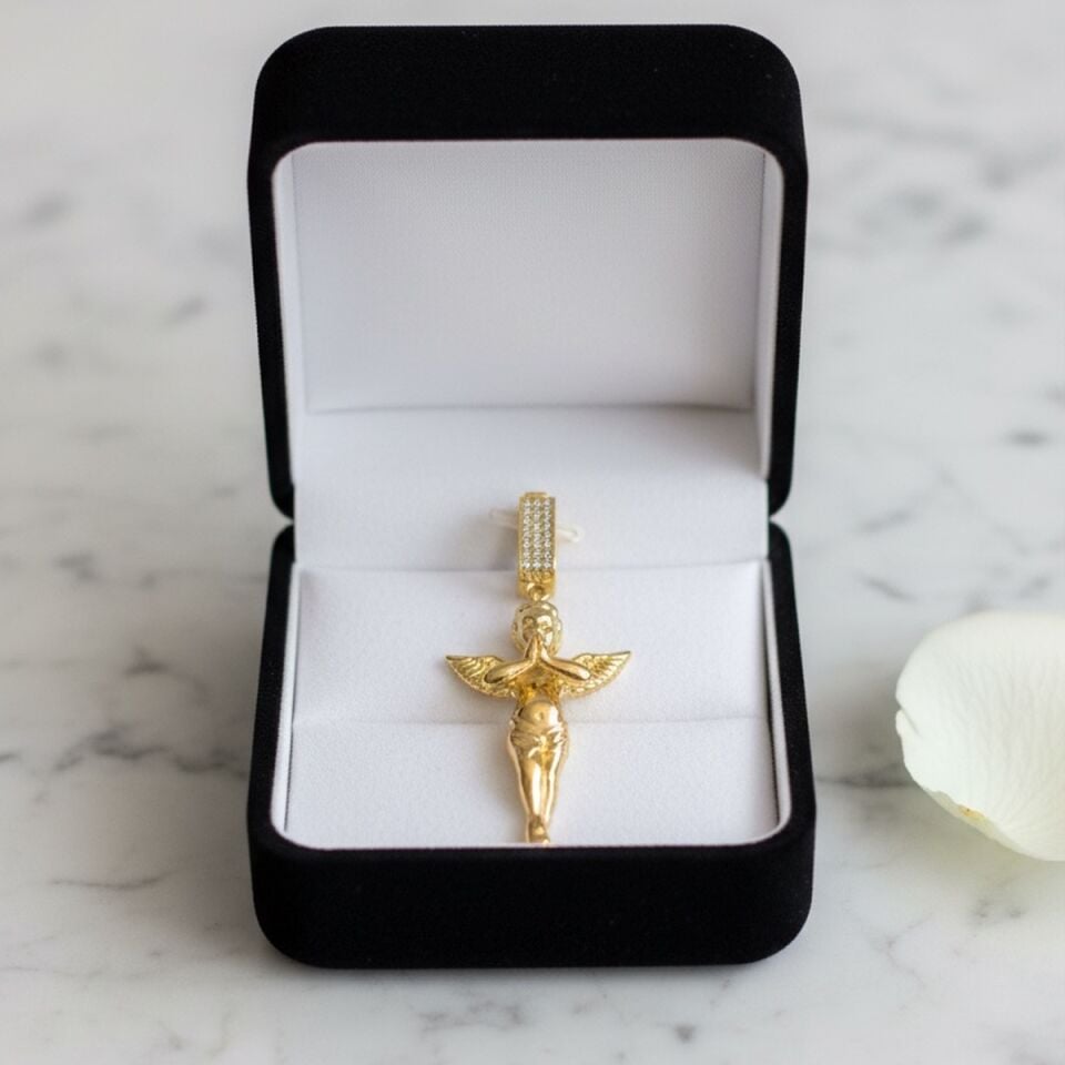 14 AYAR ÖZEL TASARIM ÖZEL KİLİTLİ MELEK KOLYE UCU