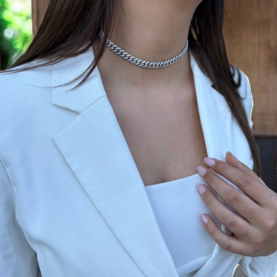 925 AYAR İTALYAN CHOCKER MODELİ PIRLANTA GÖRÜNÜMLÜ TAŞLI KOLYE